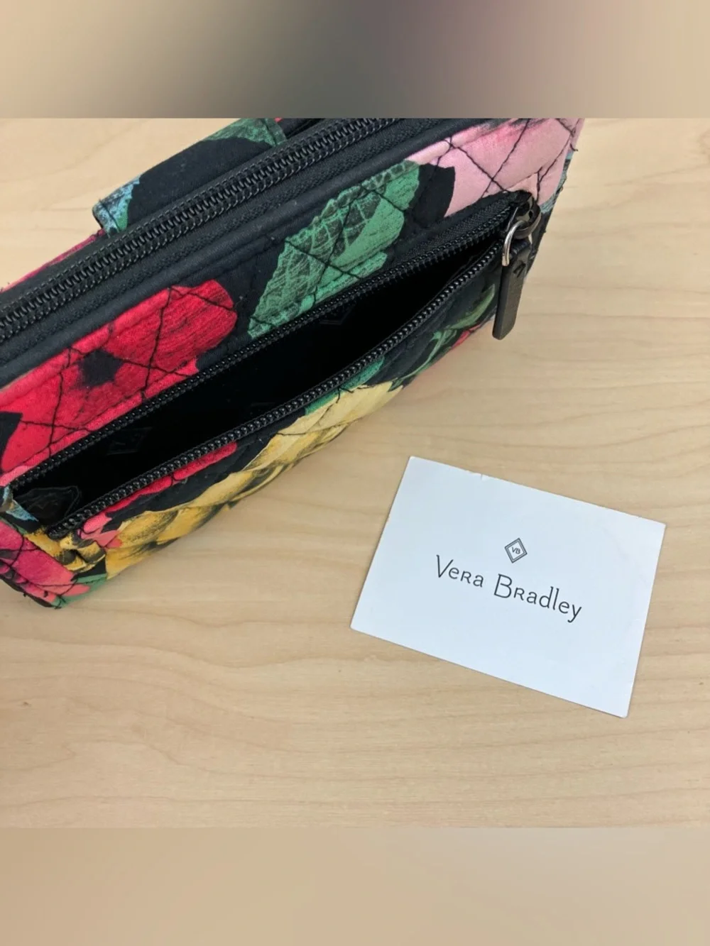 Vera Bradley Havana Rose Turnlock Zip Wallet Black Multicolor Bifold RFID - Picture 14 of 16